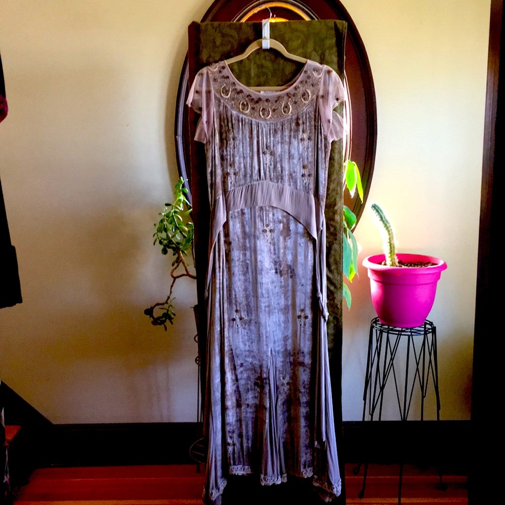 Elegant Beige, Champagne, Gold Velour and Rayon Dress